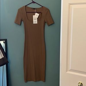 Zara Brown Midi Dress Brand New Size S